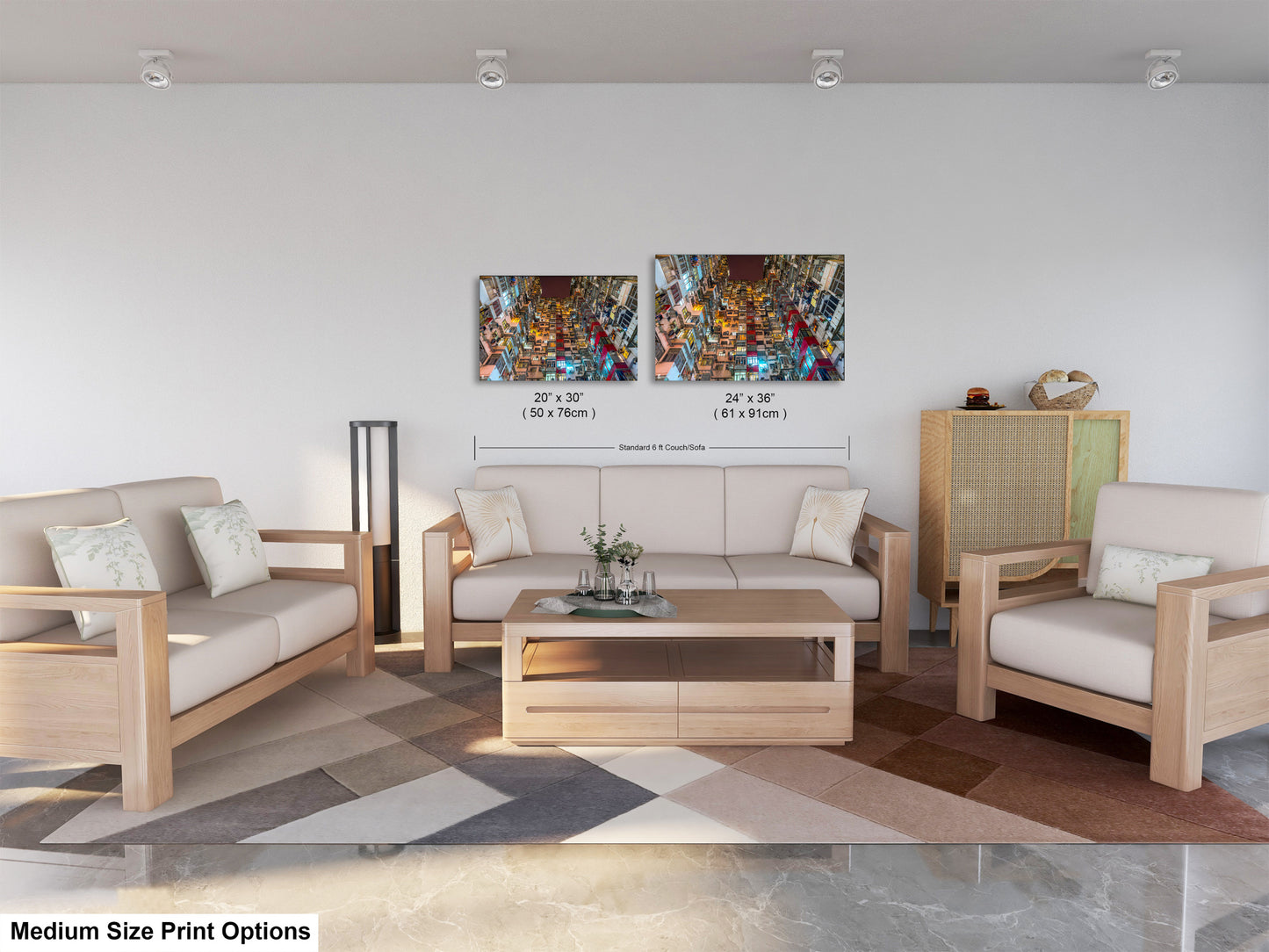 a living room filled with furniture and a painting on the wall