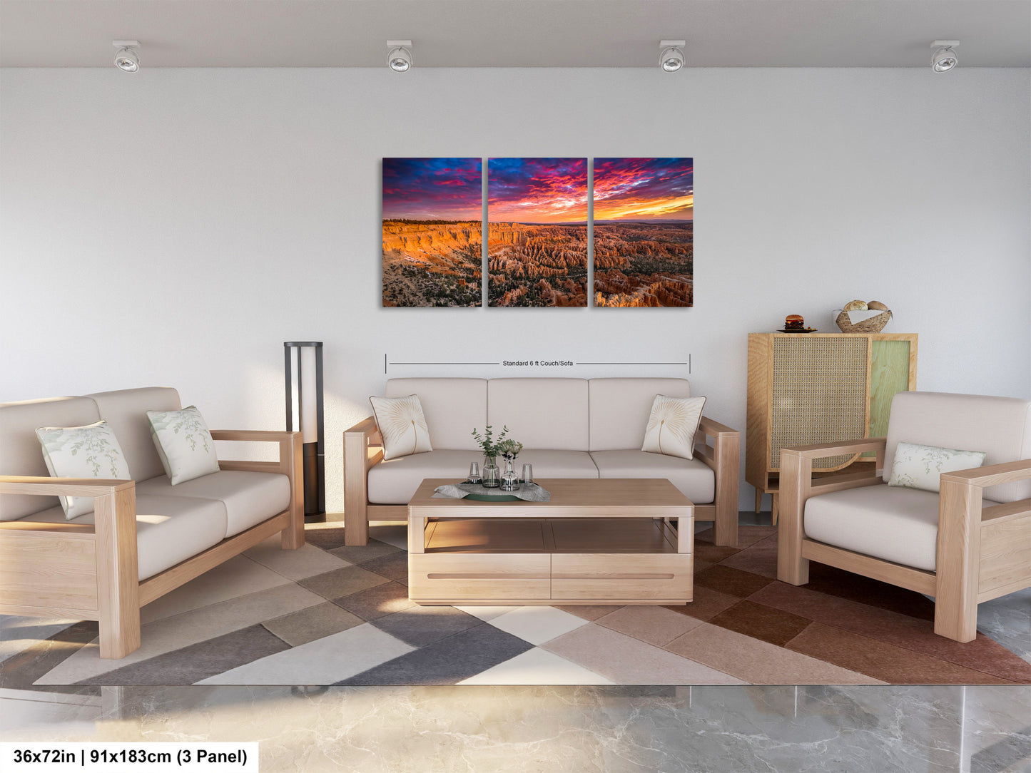 a living room filled with furniture and a painting on the wall