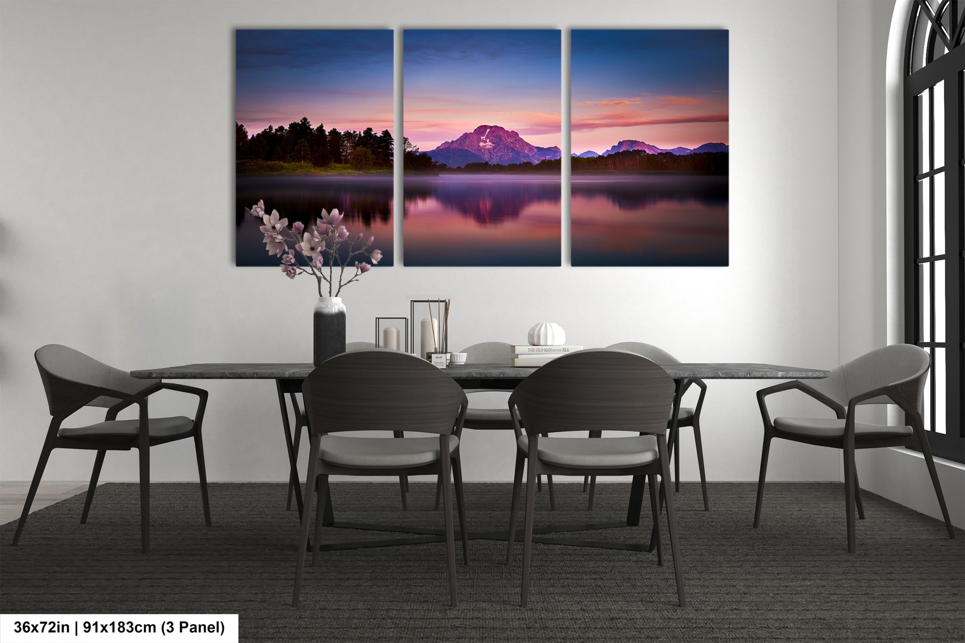 a dining room with a table and chairs
