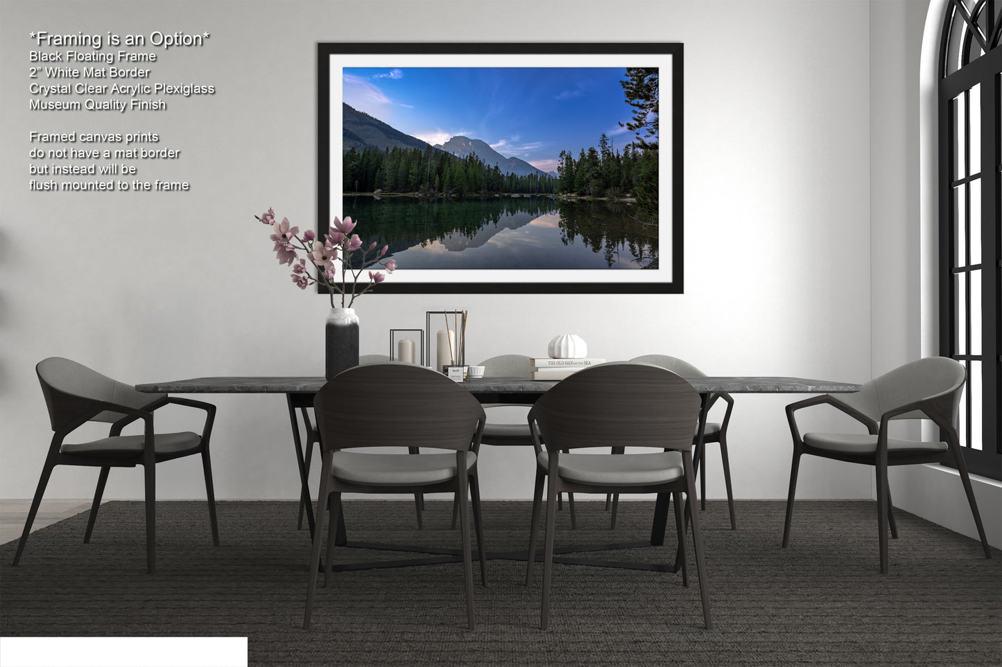 a picture of a dining room with a table and chairs