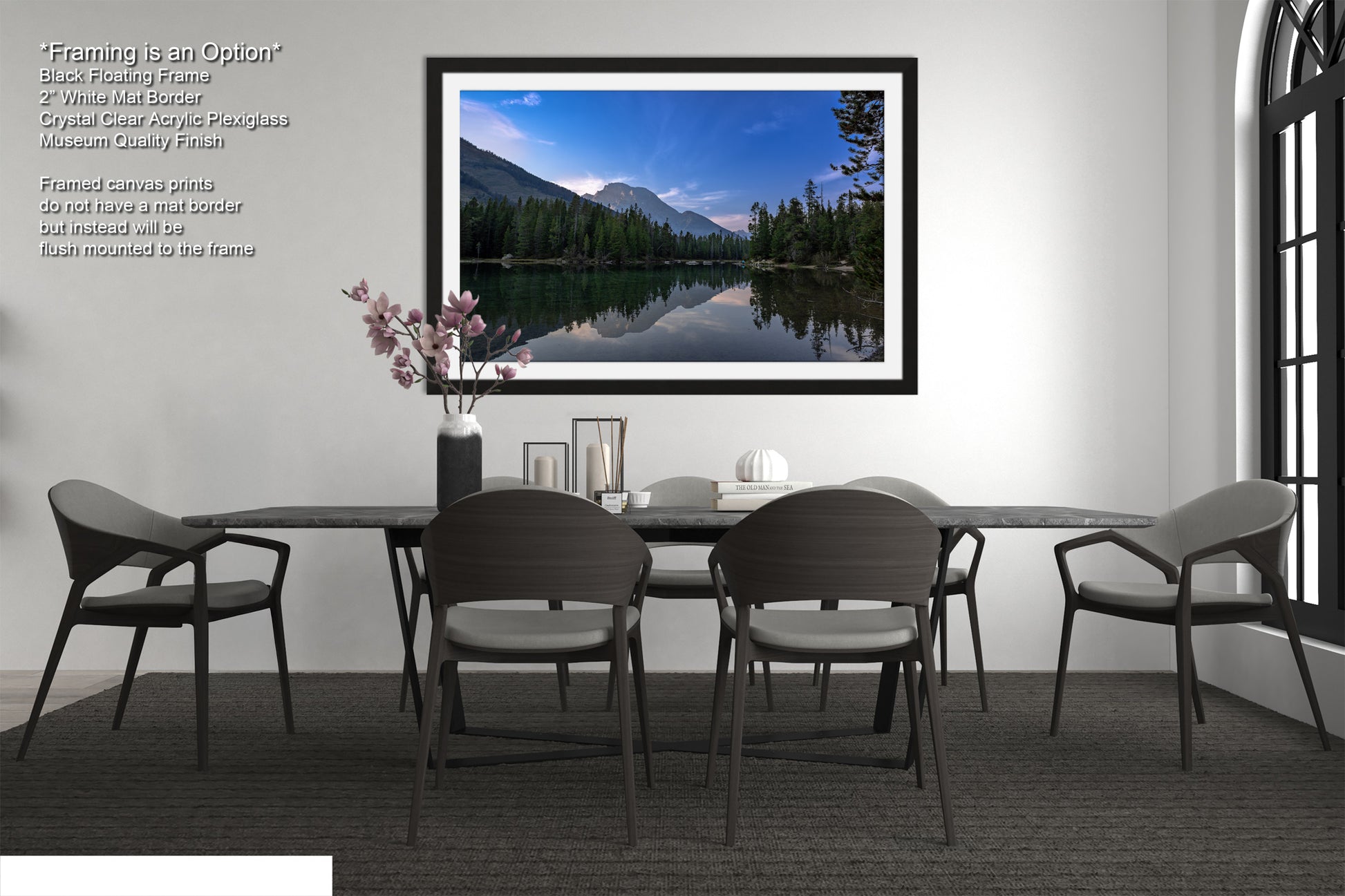 a picture of a dining room with a table and chairs