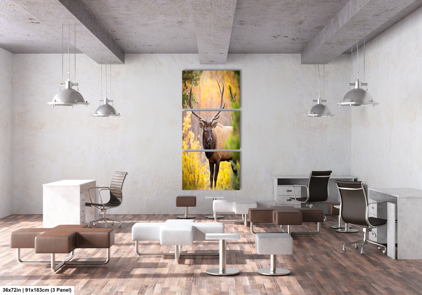 a room filled with lots of furniture and a painting on the wall