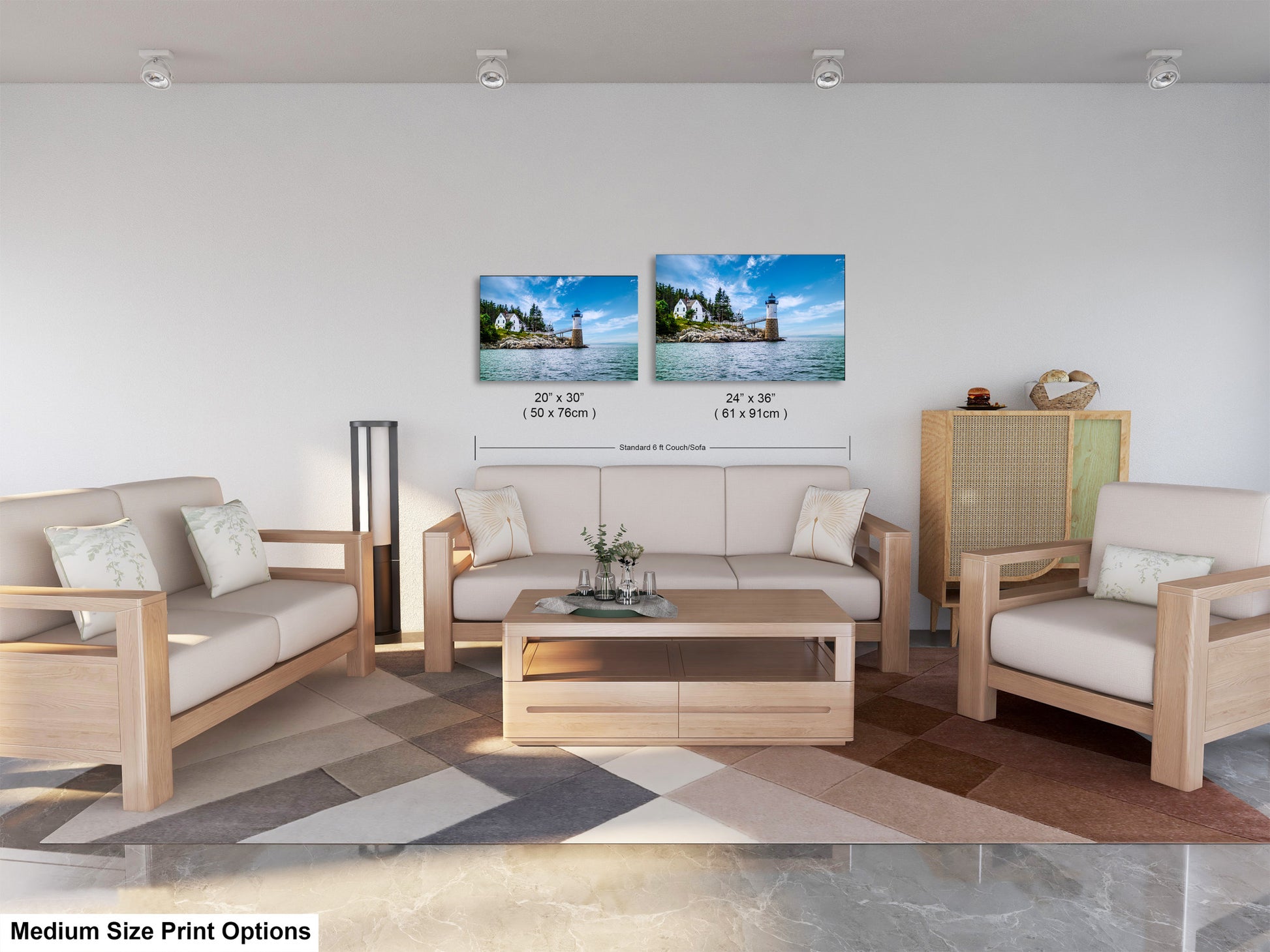 a living room filled with furniture and a painting on the wall
