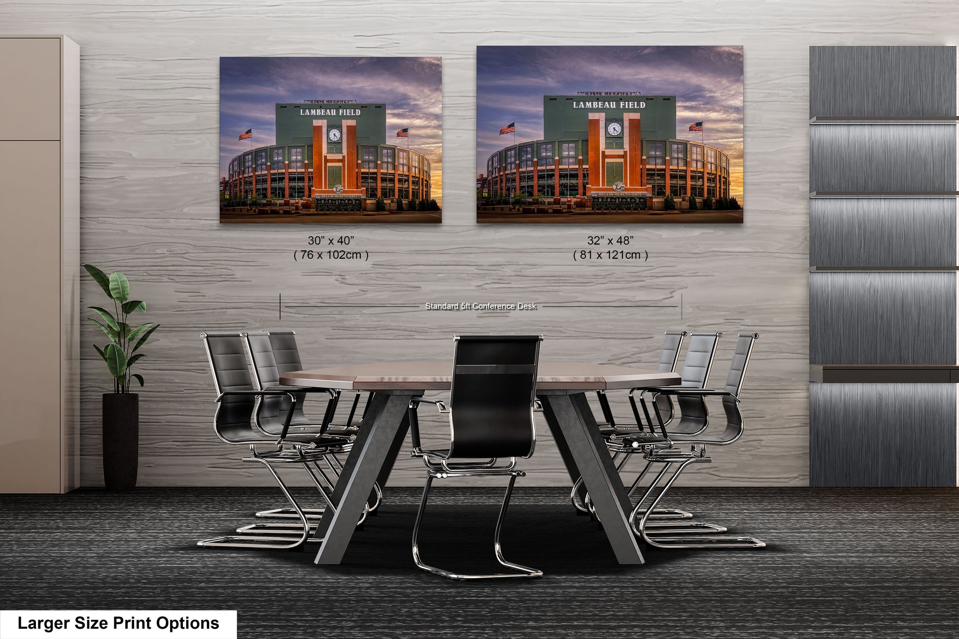 two pictures of a stadium with a table and chairs