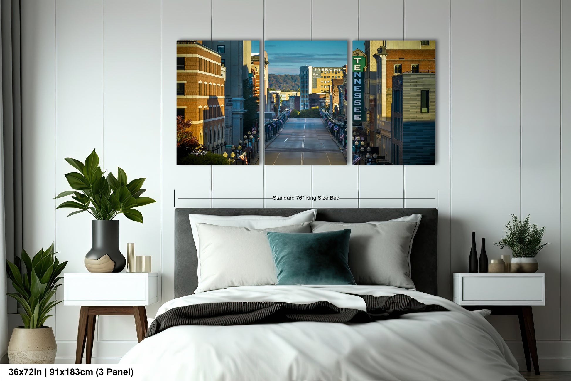 a bedroom scene with focus on the bed