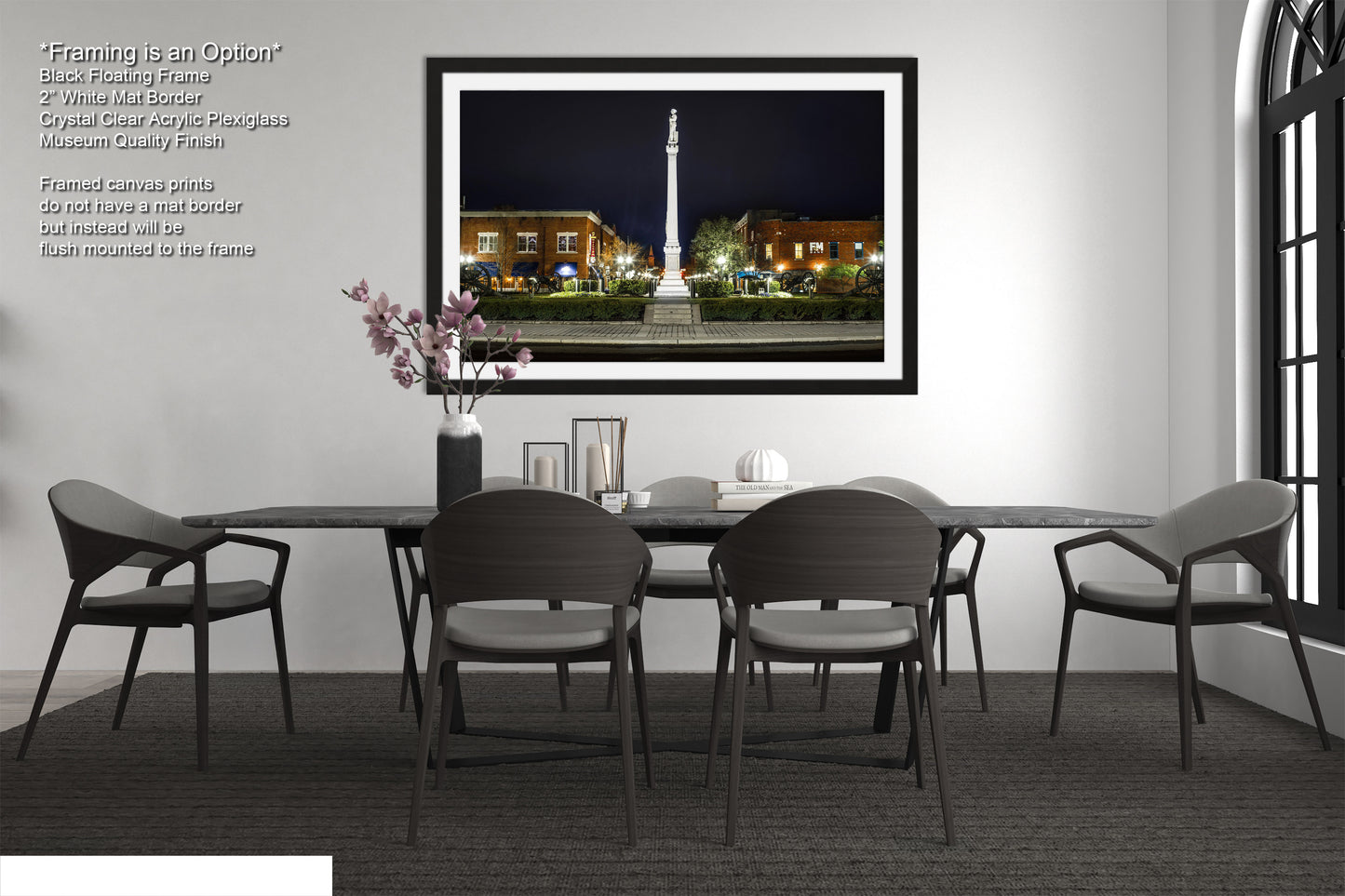 a dining room with a table and chairs