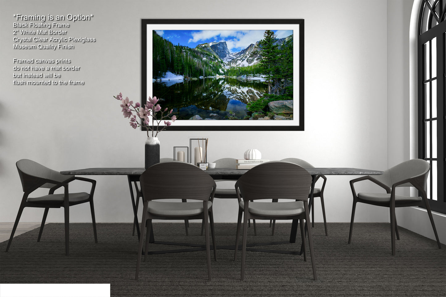 a picture of a dining room with a table and chairs
