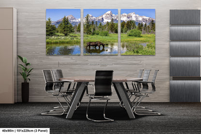 a dining room with a table and chairs
