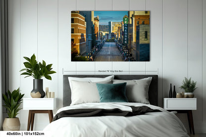 a bedroom scene with focus on the bed