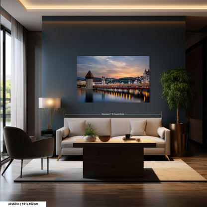 a living room with a large painting on the wall