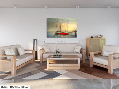 a living room filled with furniture and a painting on the wall