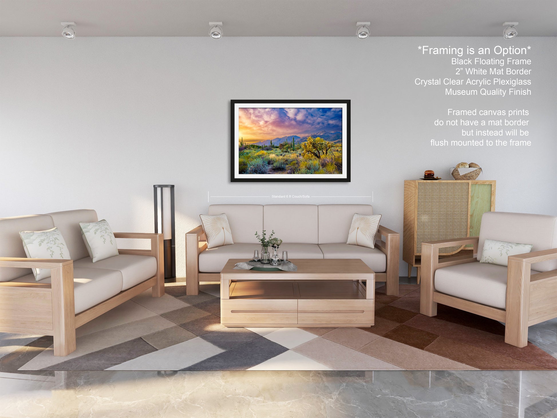 a living room filled with furniture and a painting on the wall