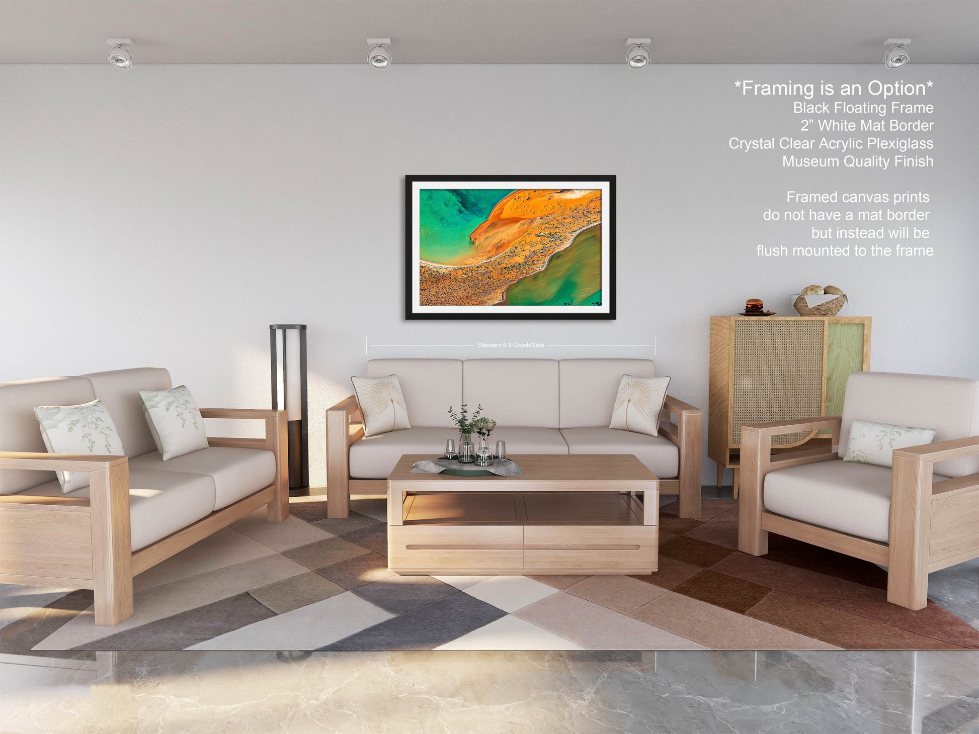 a living room filled with furniture and a painting on the wall