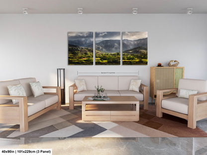a living room filled with furniture and a painting on the wall