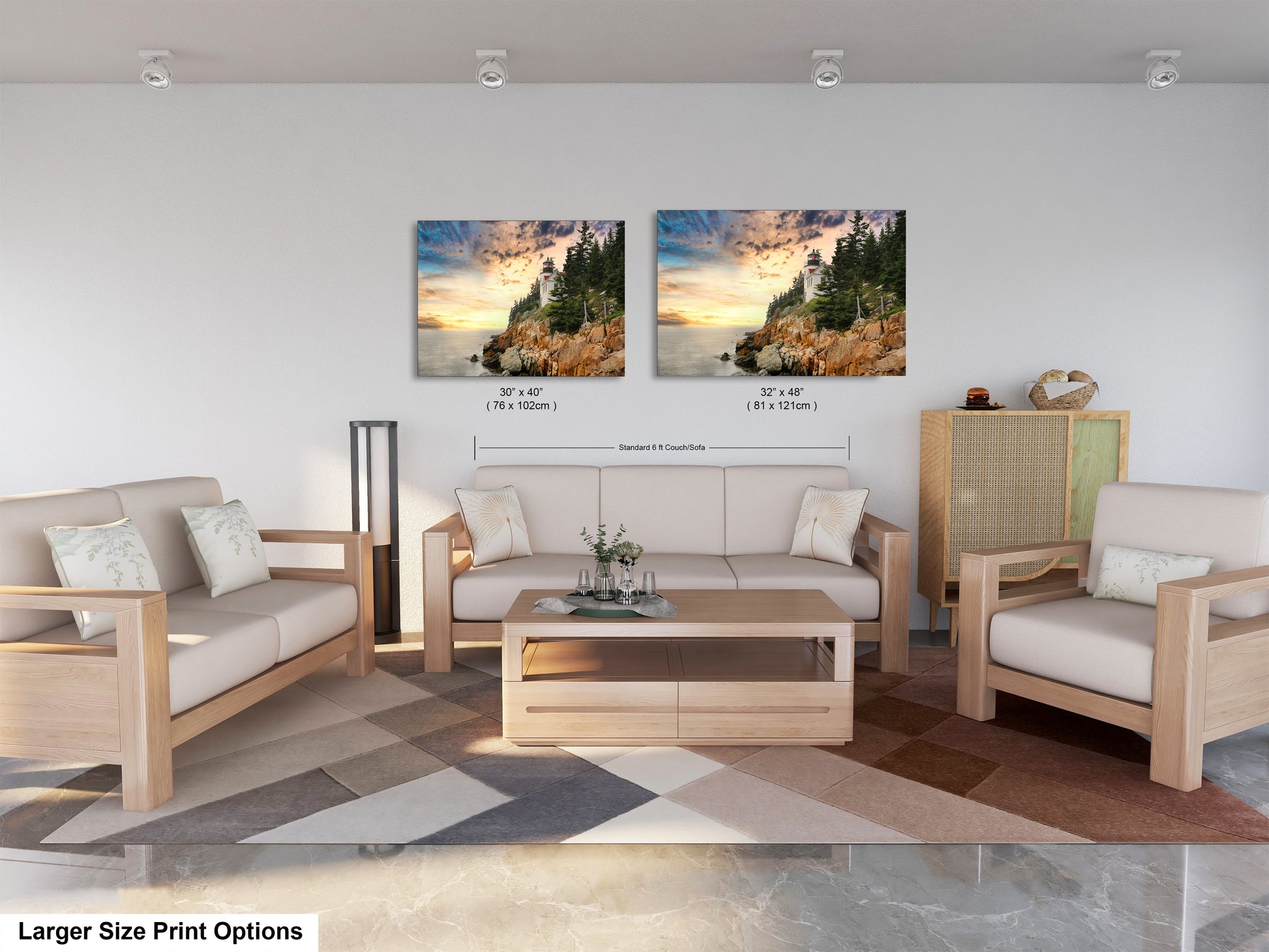 a living room filled with furniture and a painting on the wall