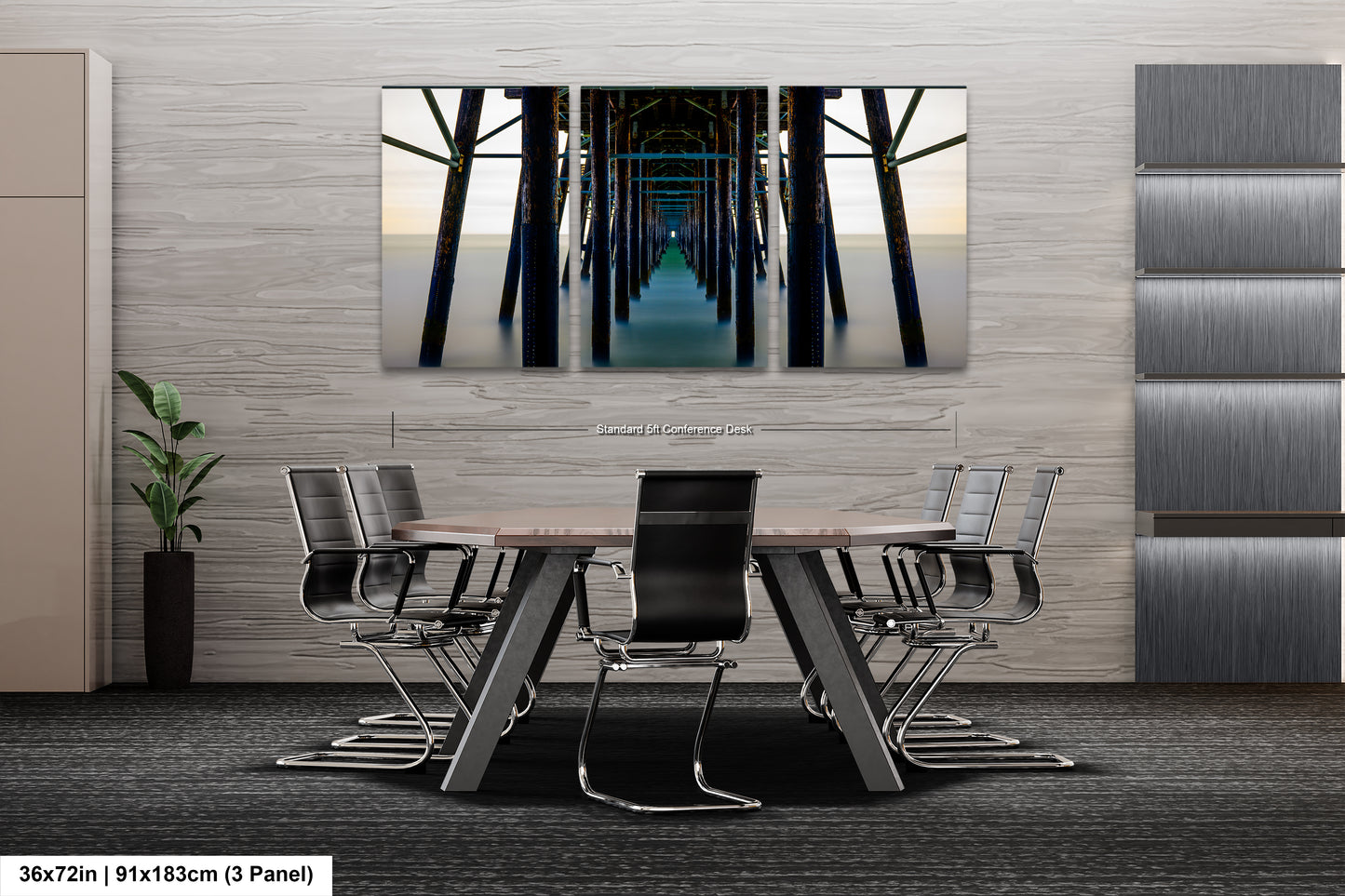 a room with a table and chairs and a painting on the wall