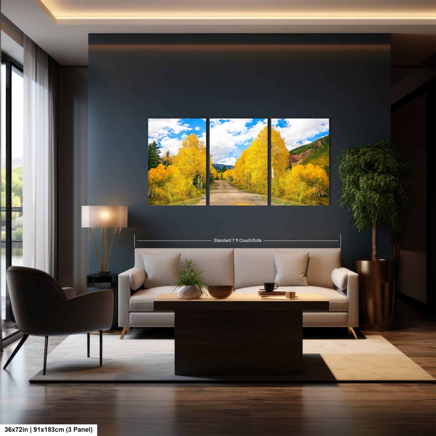 a living room filled with furniture and a painting on the wall