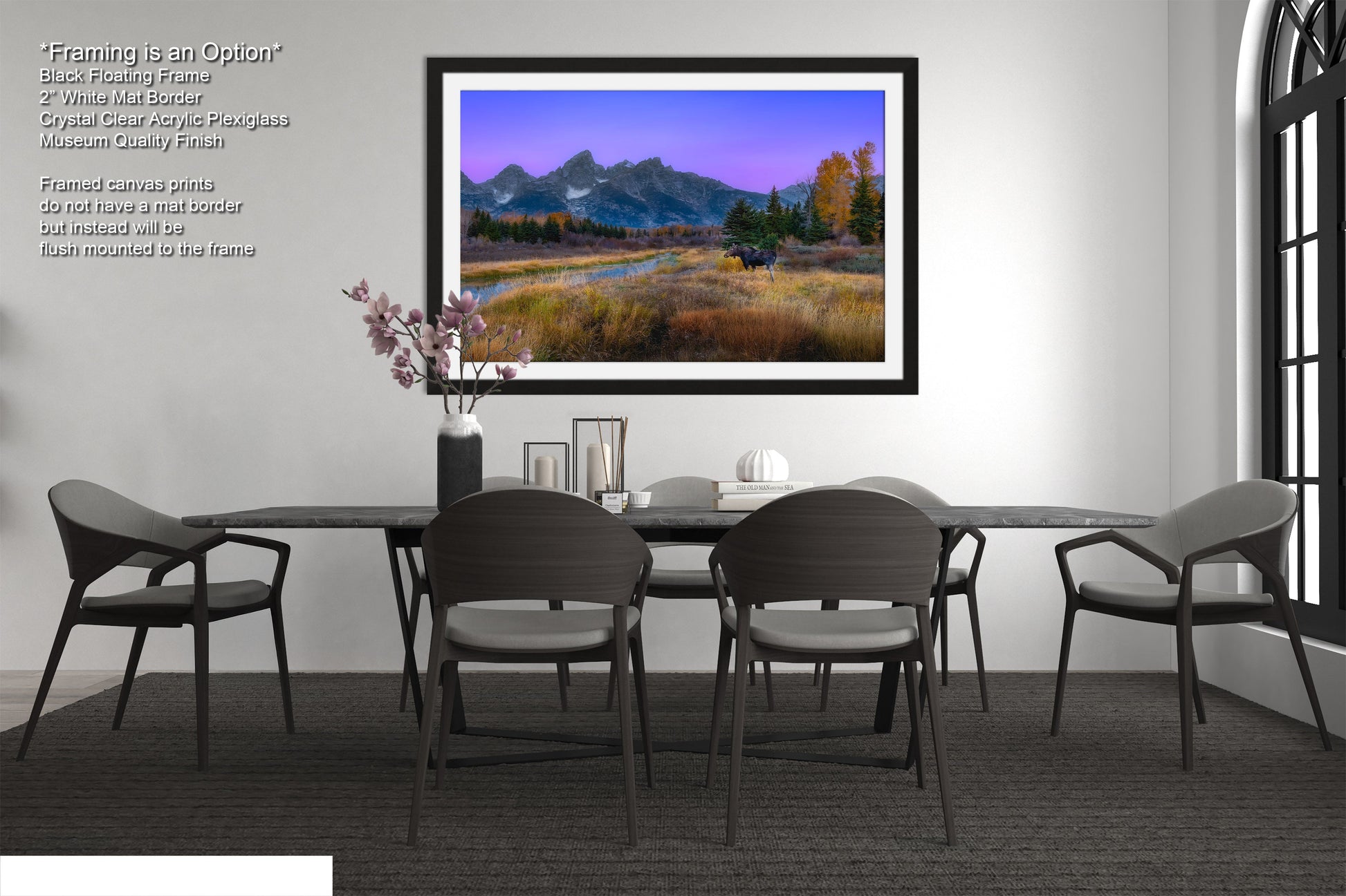 a dining room with a table and chairs