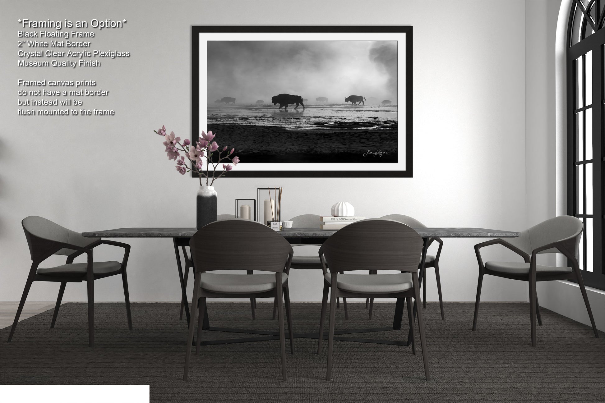 a black and white photo of a table and chairs