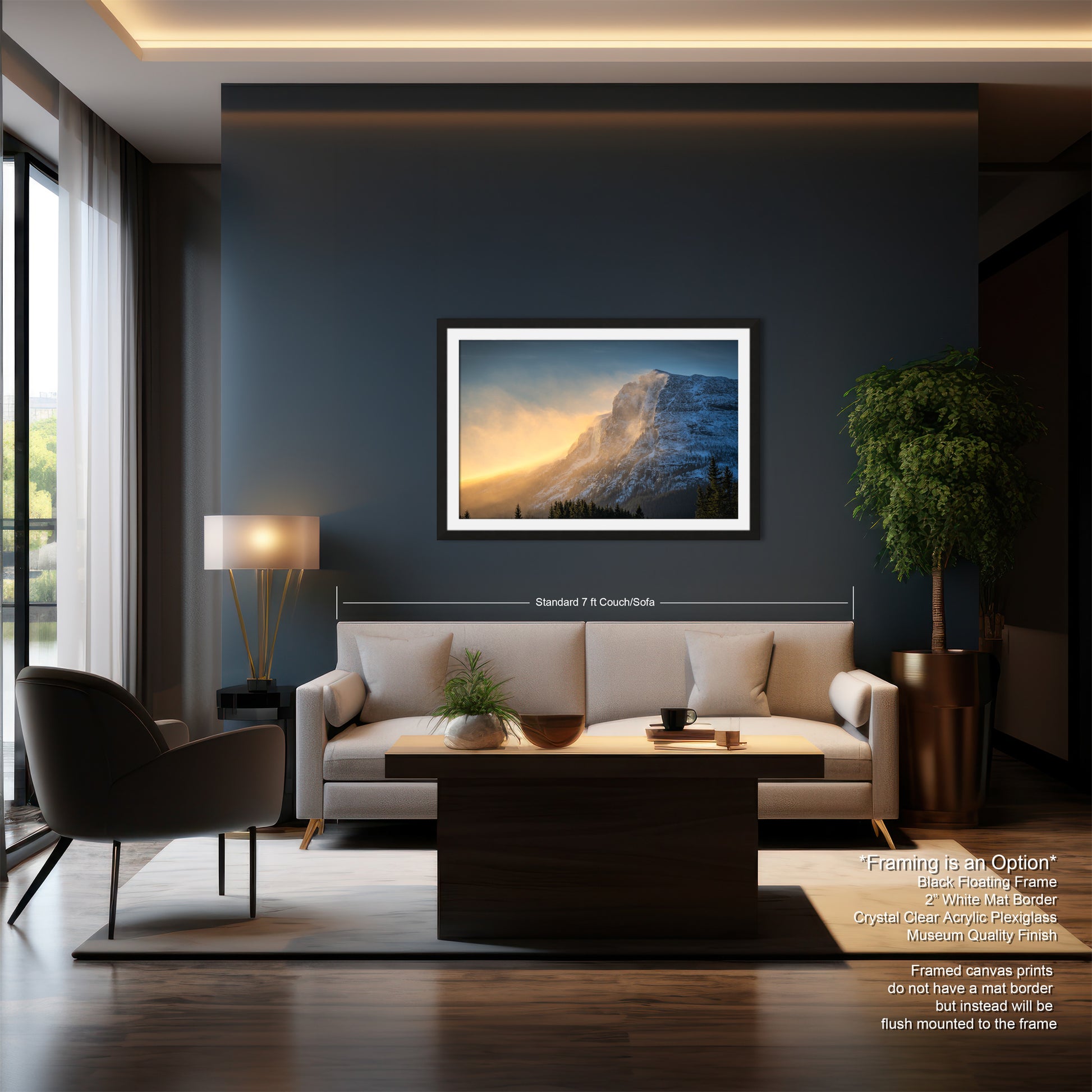 a living room filled with furniture and a painting on the wall