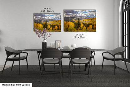 a dining room table with four chairs and a vase of flowers