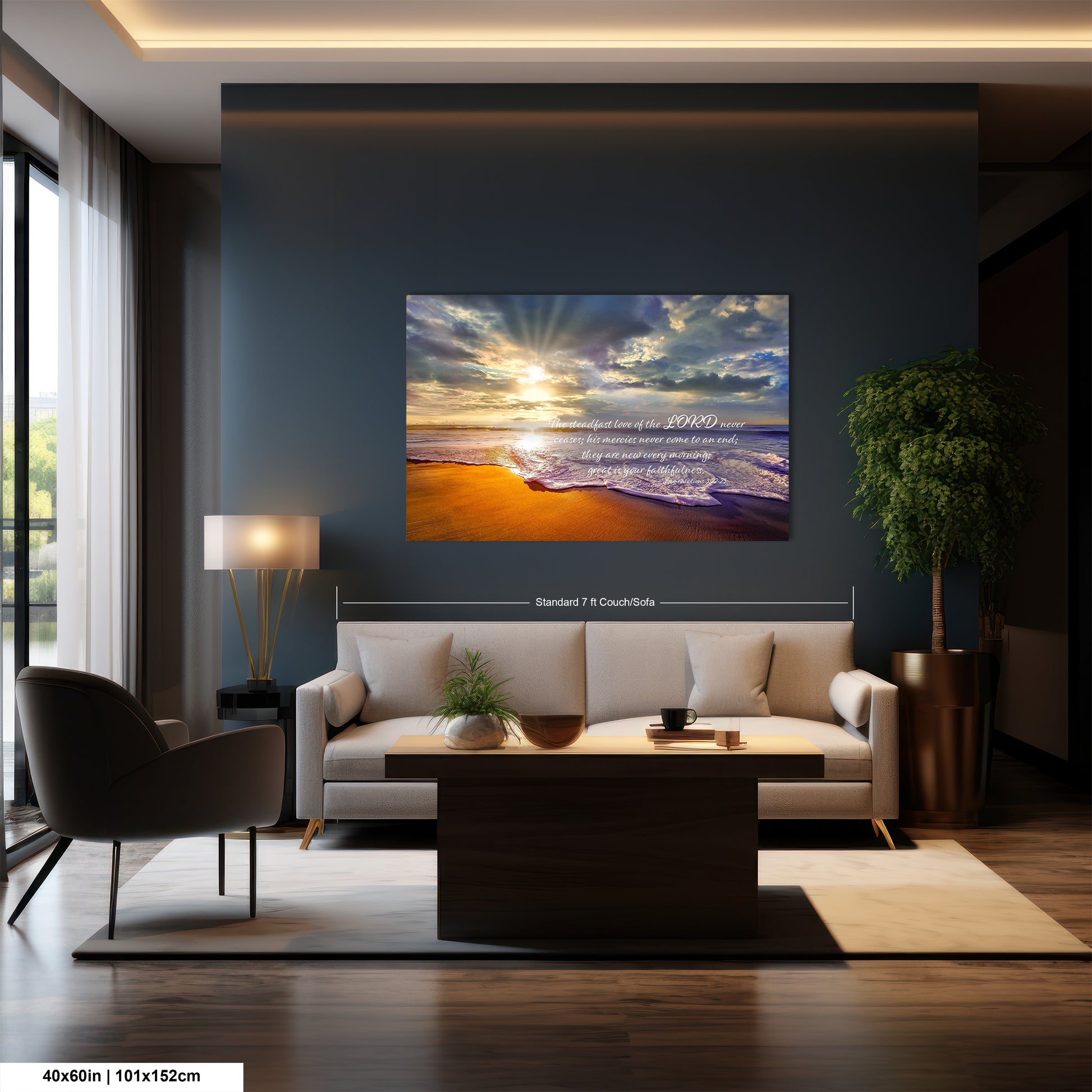 a living room filled with furniture and a painting on the wall