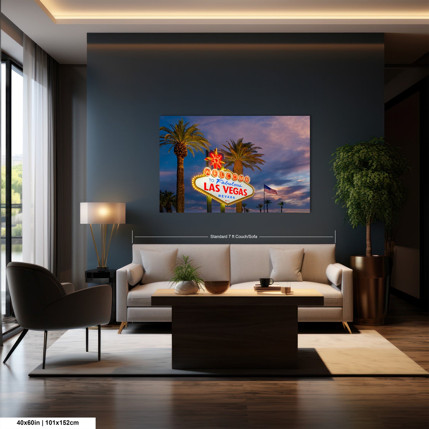 a living room filled with furniture and a painting on the wall