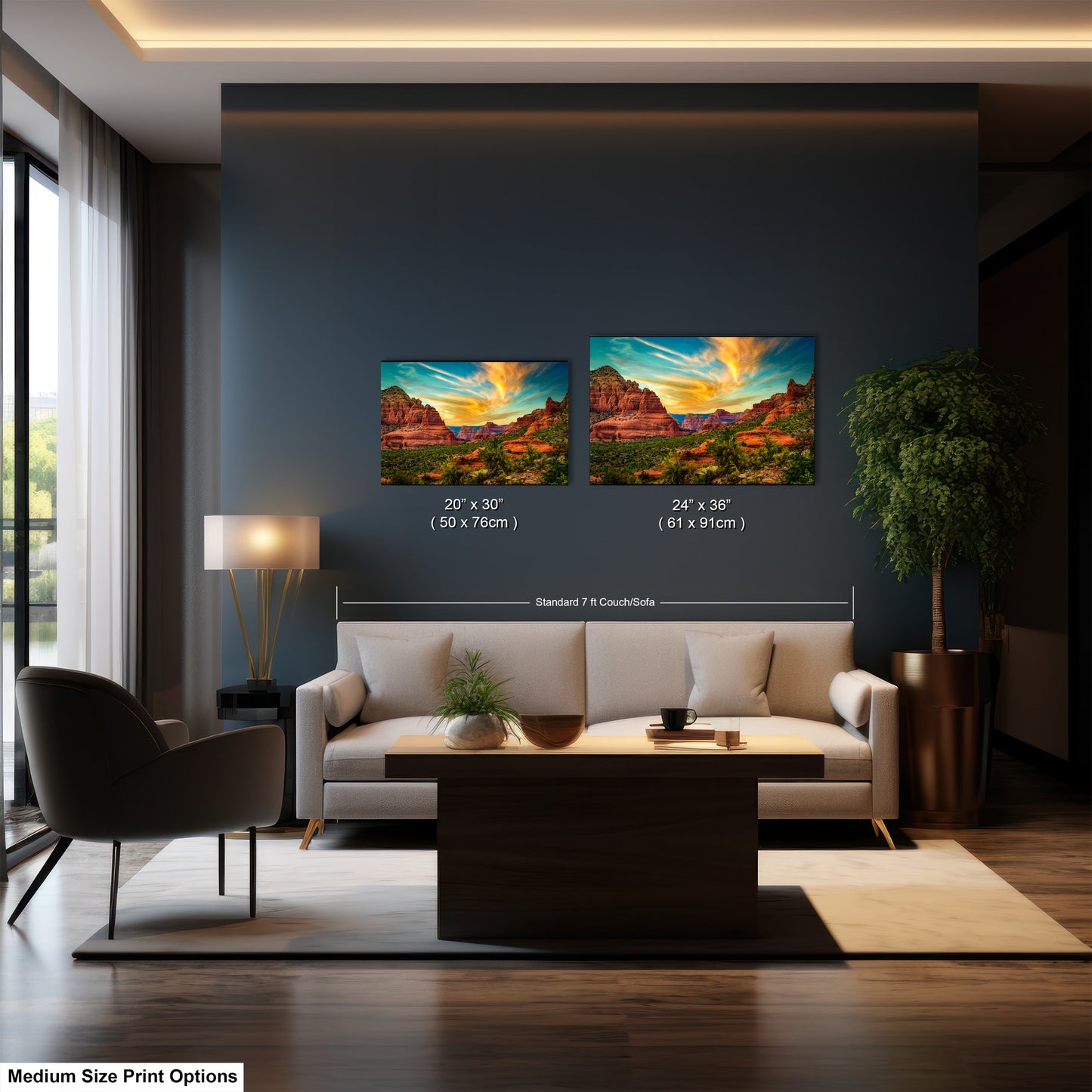 a living room filled with furniture and a painting on the wall