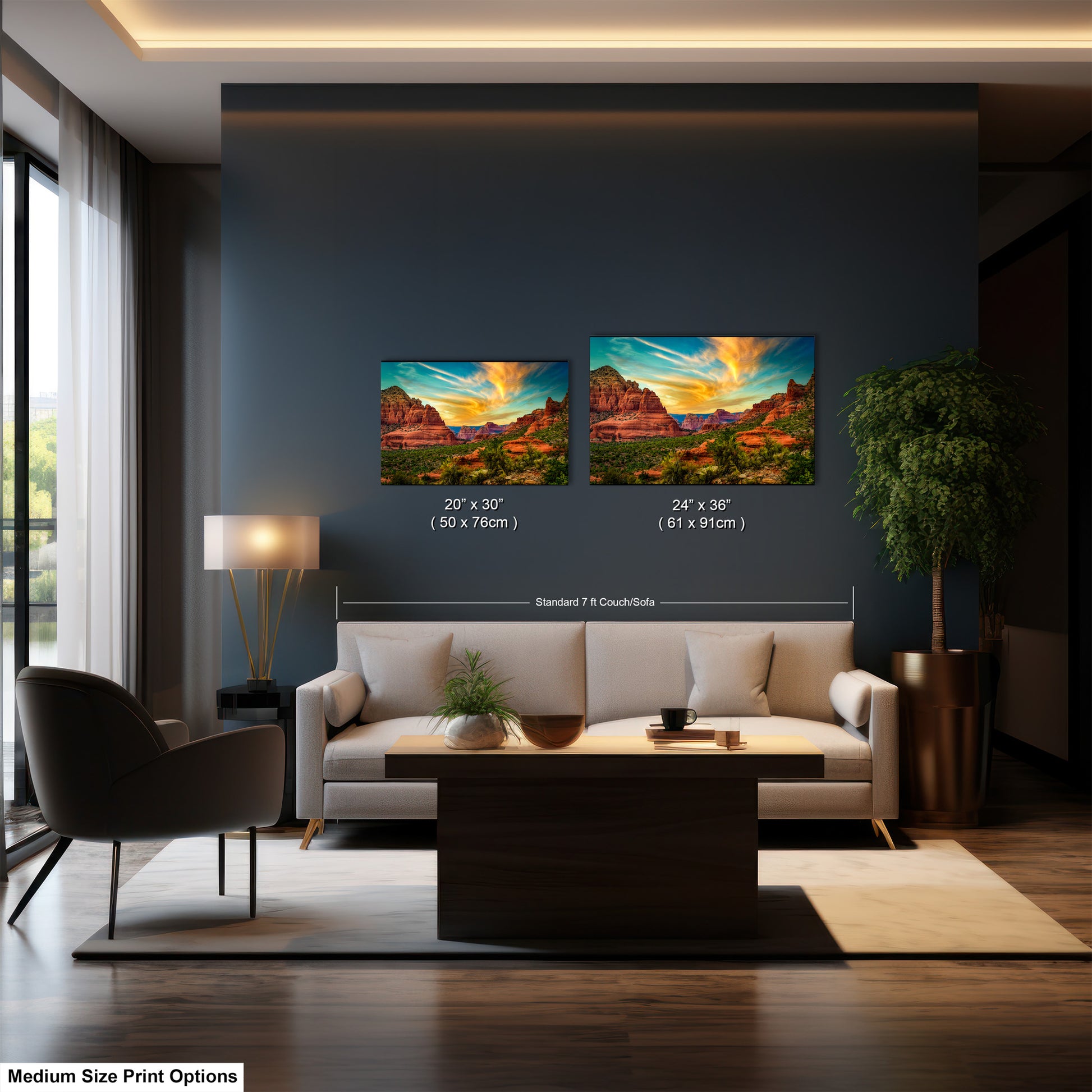 a living room filled with furniture and a painting on the wall