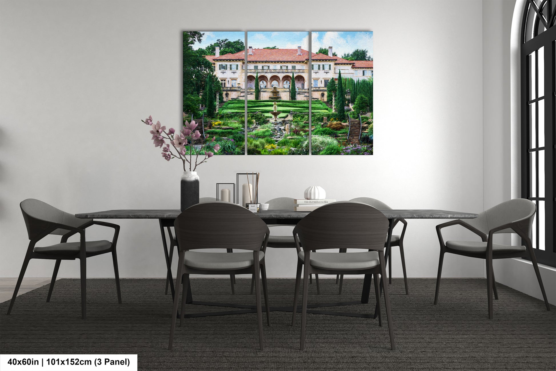 a dining room with a table and chairs
