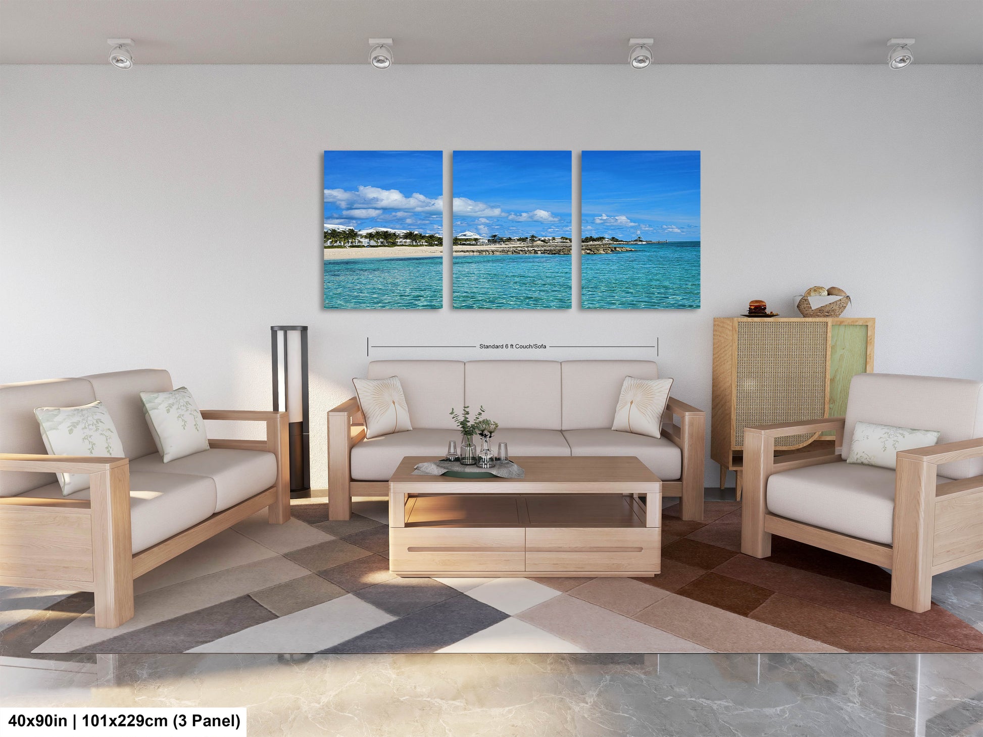 a living room filled with furniture and a painting on the wall