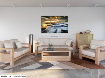 a living room filled with furniture and a painting on the wall
