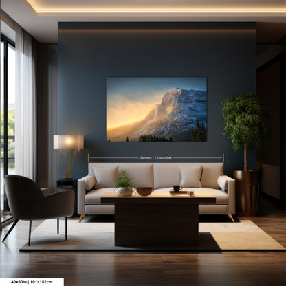 a living room with a large painting on the wall