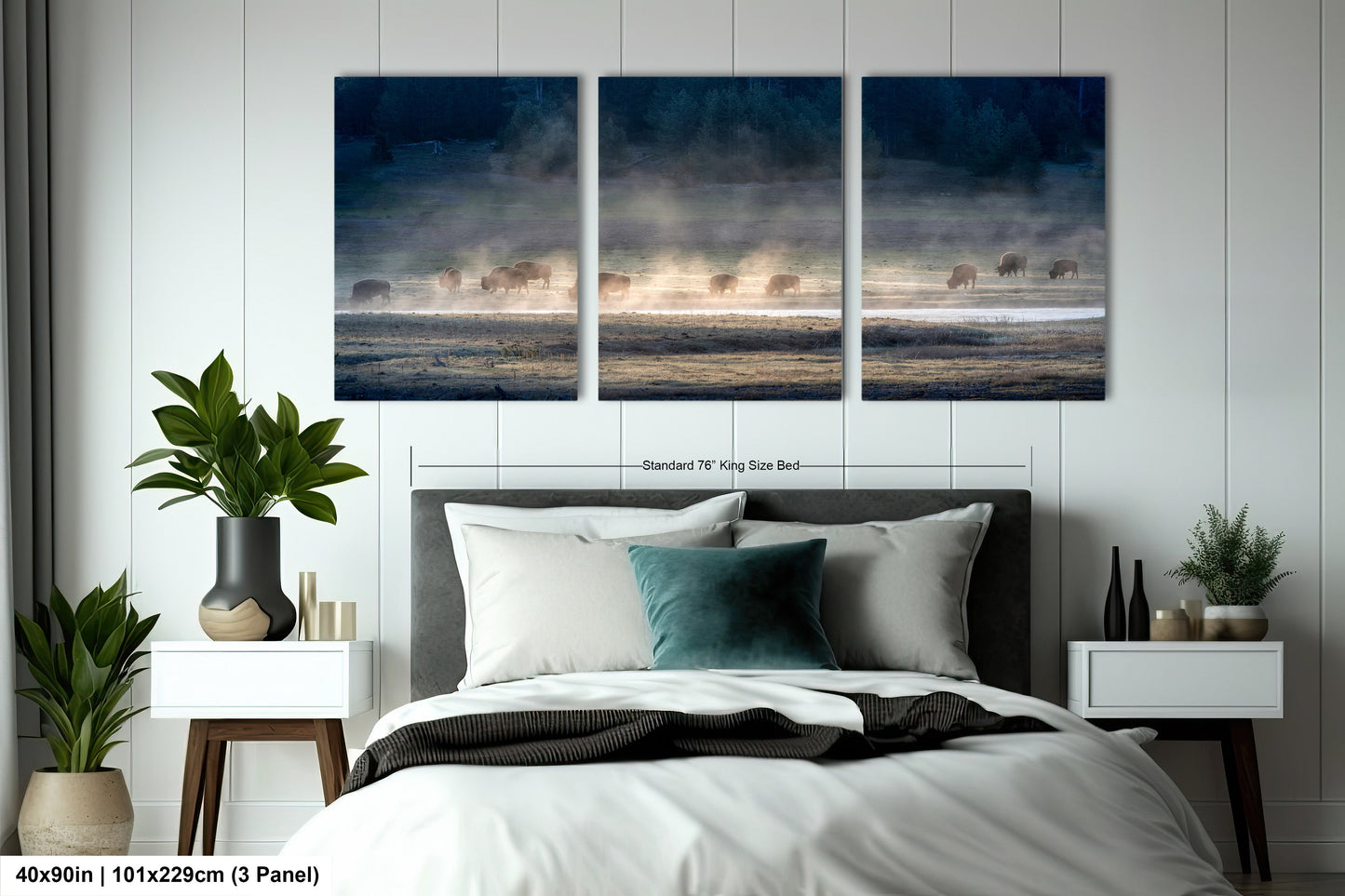 a bedroom scene with focus on the bed