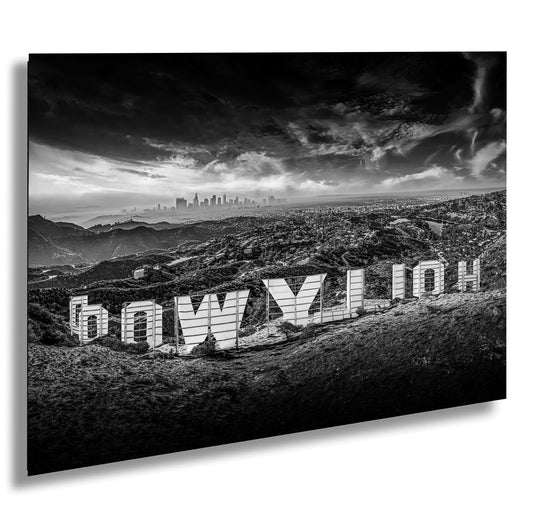 a black and white photo of the hollywood sign