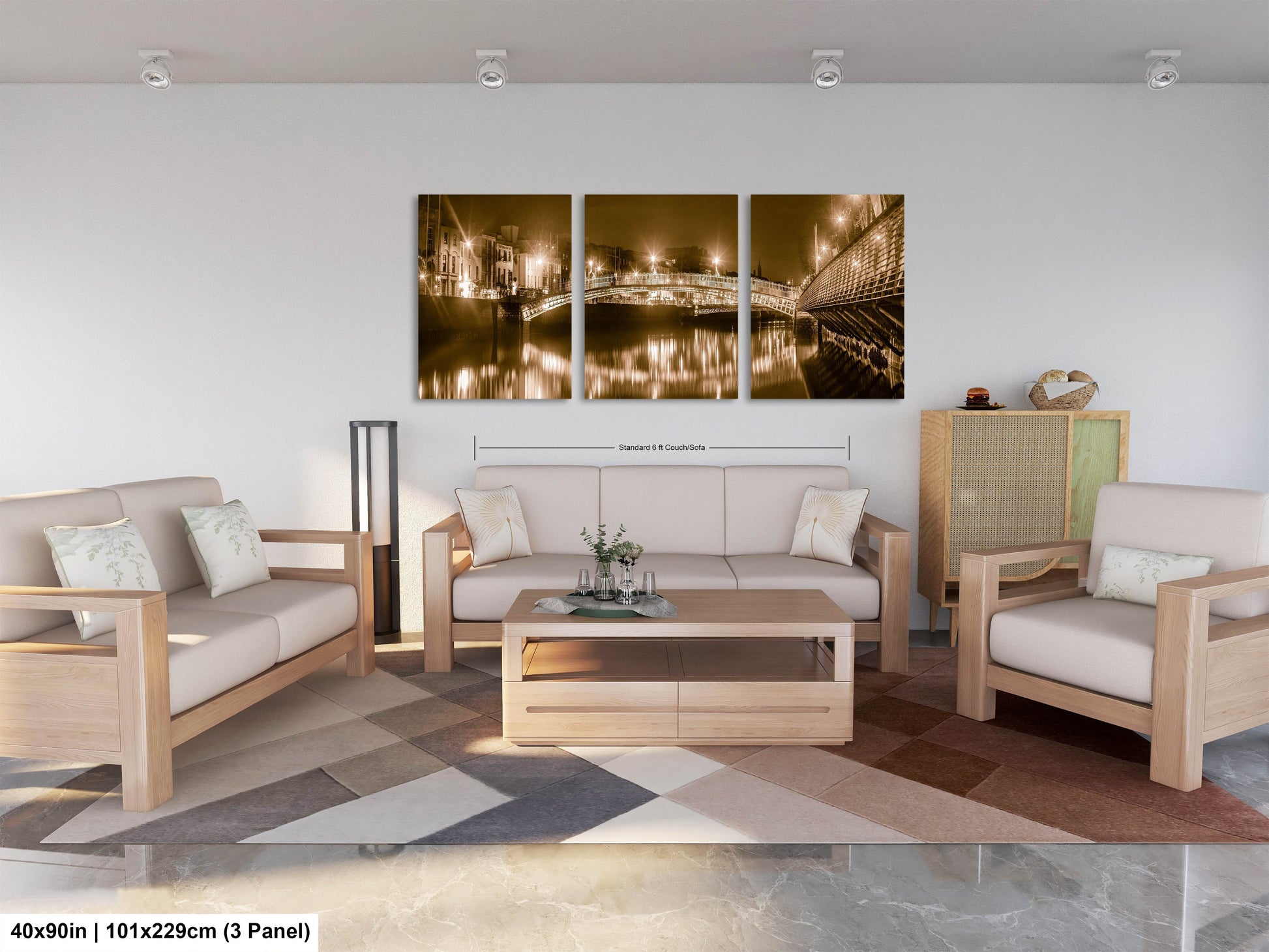 a living room filled with furniture and a painting on the wall