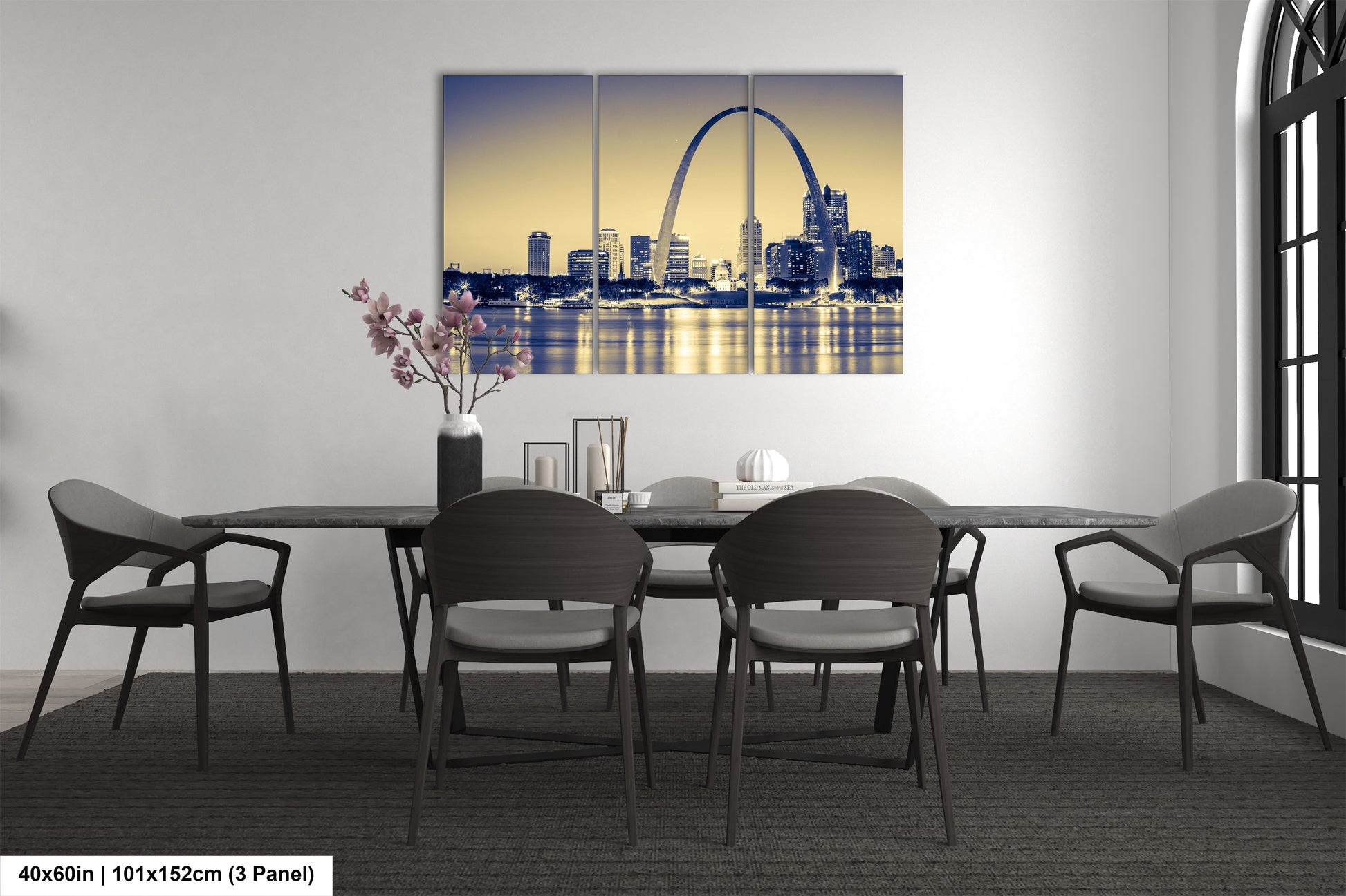 a picture of a dining room with a table and chairs