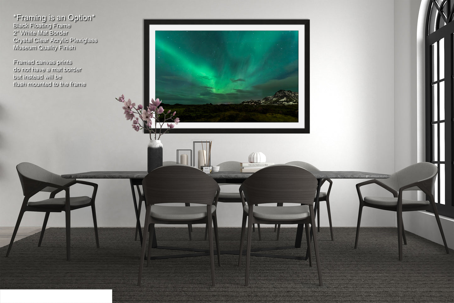 a picture of a dining room with a table and chairs