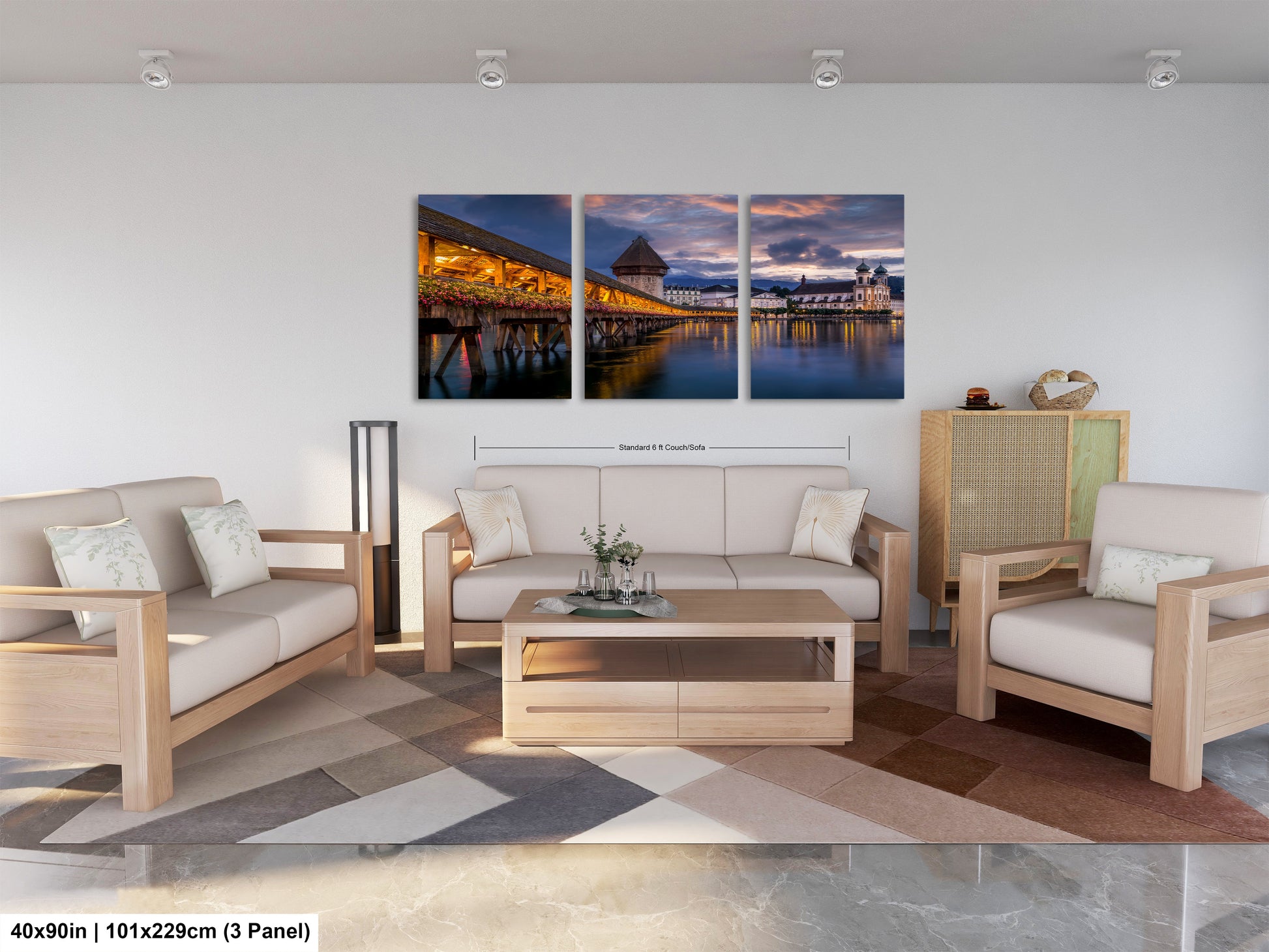 a living room filled with furniture and a painting on the wall