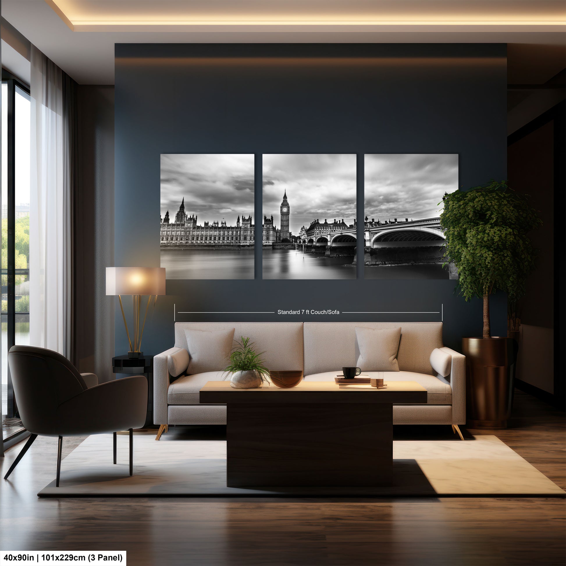 a living room filled with furniture and a painting on the wall