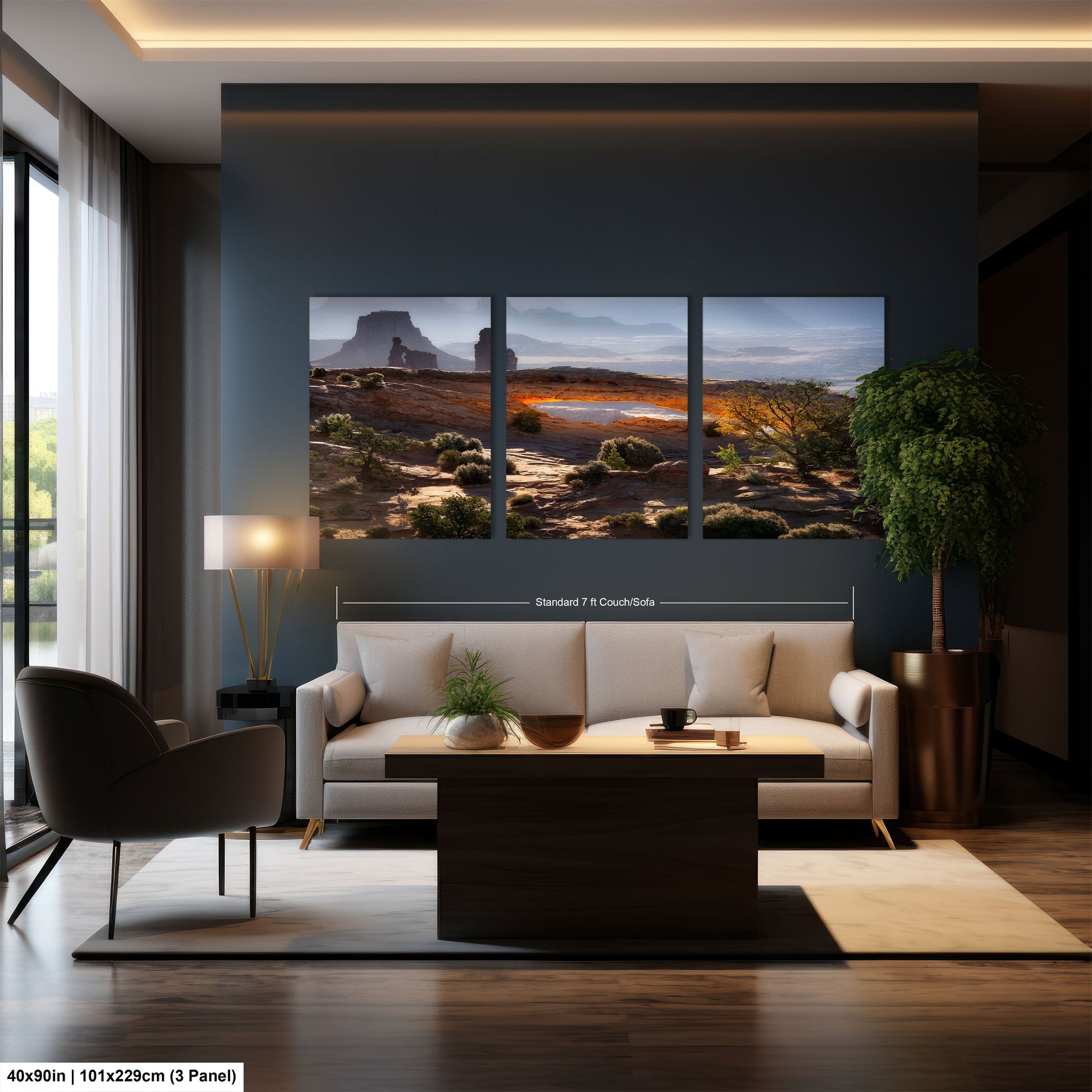 a living room filled with furniture and a painting on the wall