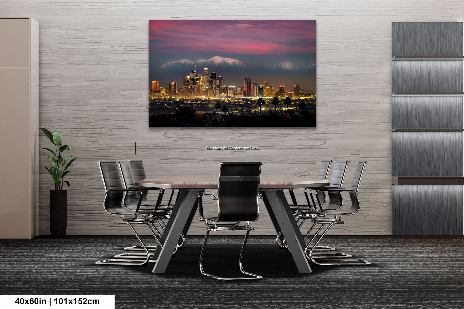a picture of a city at night taken from a dining room table