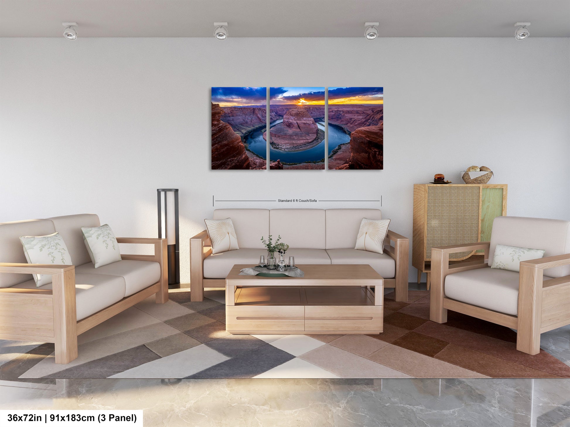 a living room filled with furniture and a painting on the wall