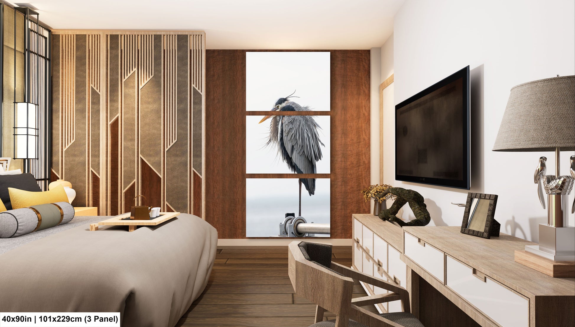 a bed room with a neatly made bed and a flat screen tv