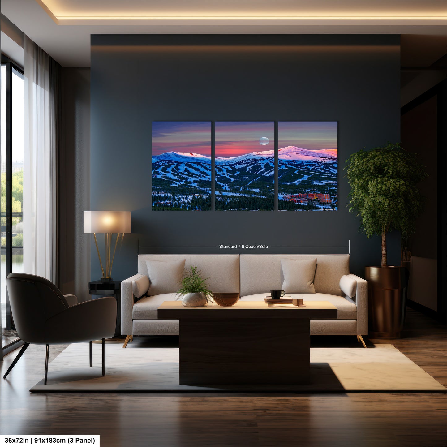 a living room filled with furniture and a painting on the wall