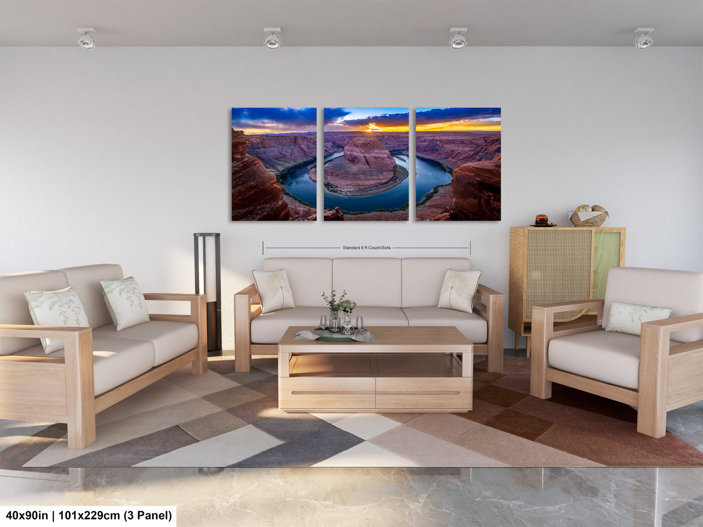 a living room filled with furniture and a painting on the wall