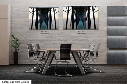 a dining room table with chairs and a picture of a bamboo tree