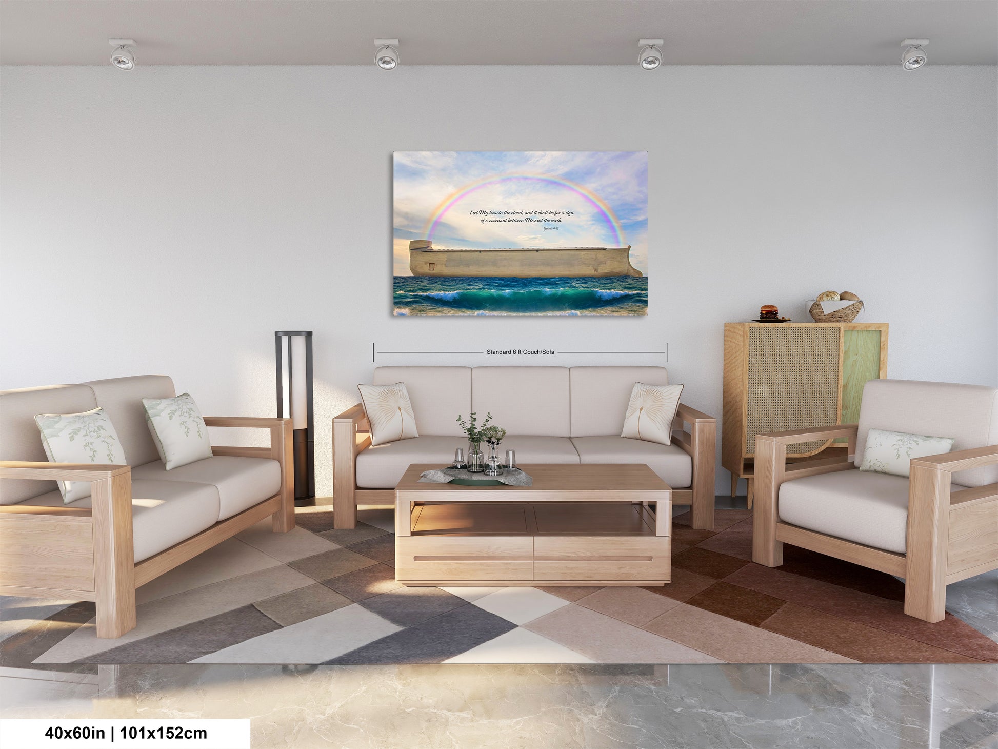 a living room filled with furniture and a painting on the wall