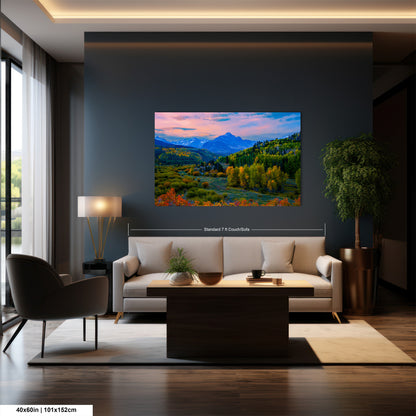 a living room filled with furniture and a painting on the wall