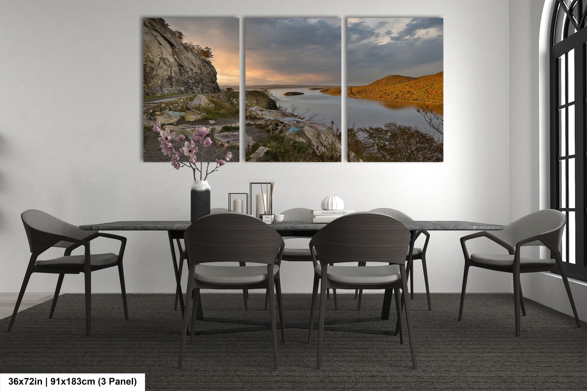 a dining room with a table and chairs